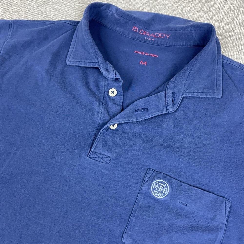 B. Draddy Polo Shirt Mens M Blue Pima Cotton Stretch Pocket Short Sleeve Tagless